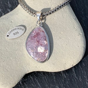 Sparkly Lepidolite Freeform Cabochon Pendant, Handmade in 925 Sterling Silver