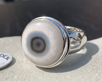 Solar Quartz 'Cyclops Agate' Eye Ring, Handmade 925 Sterling Silver, Adjustable, Gemstone Eyeball Jewellery