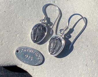 Elrathia Kingii Trilobite Earrings, Handmade in 925 Sterling Silver, Trilobite Jewellery