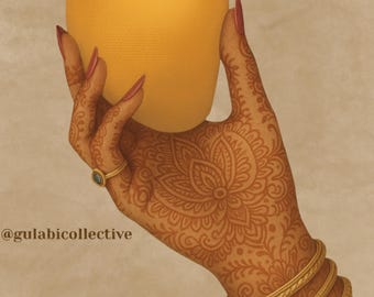 Desi Girl Mango Illustration | Pakistani Indian Wall Art (Digital Print)