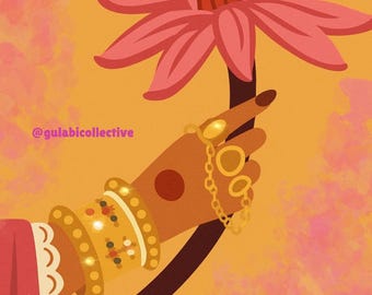 Stampa di illustrazioni floreali Desi / Arte murale con scritte in urdu (download digitale)