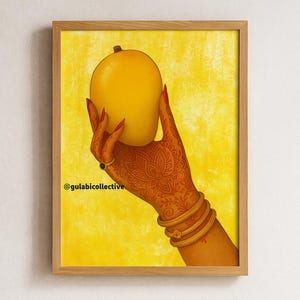 desi girl mango illustration | urdu writing | digital print | wall decor | home decor | Pakistani wall art | Indian wall art | desi wall art