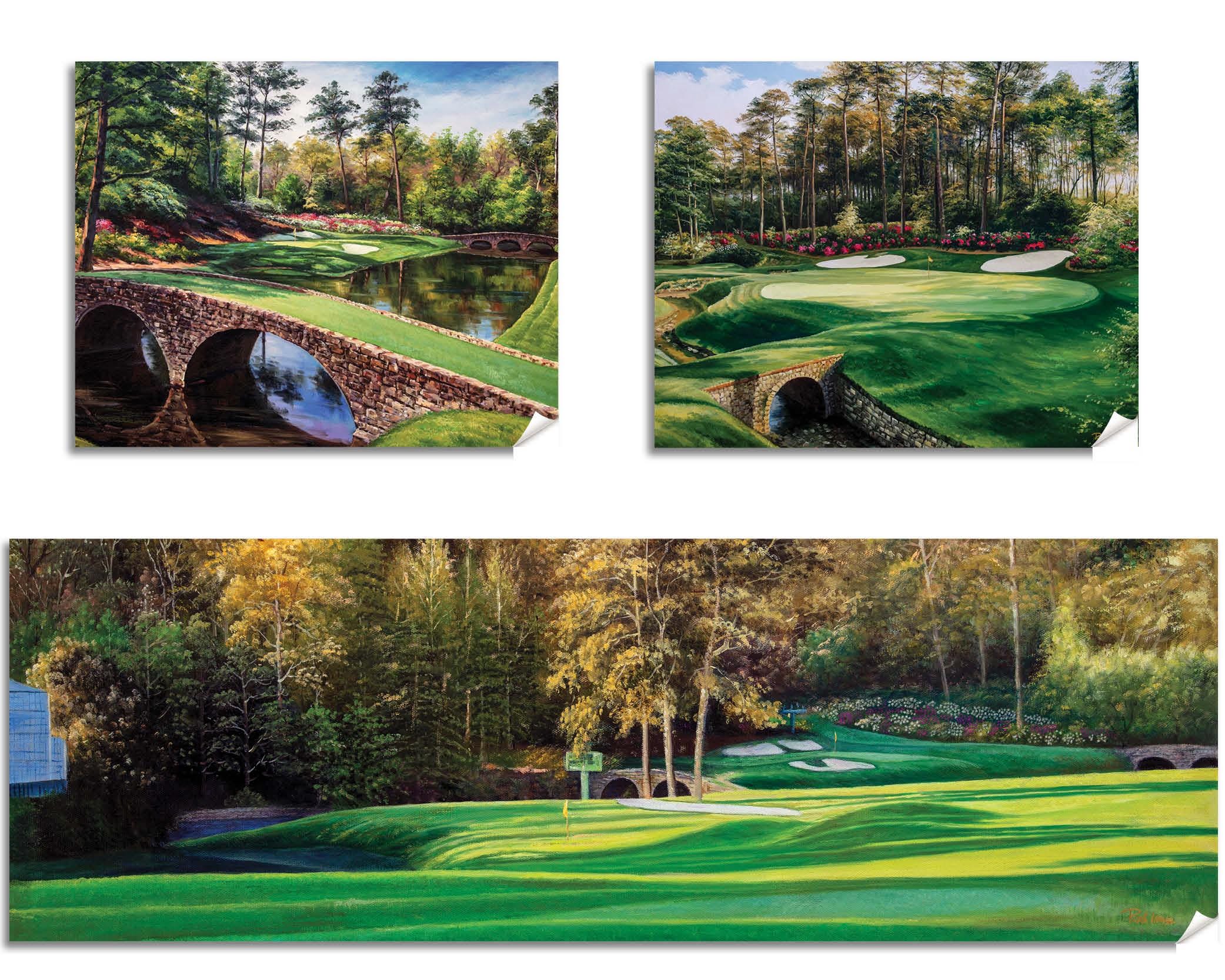 Amen Corner Augusta National Golf Club, 3 Three Canvas Frames Oil