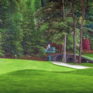 Augusta National Golf Club Hole 11 White Dogwood Masters Amen Corner oil painting PGA Golf 2570Pn 13x26-40x80in Art Print Panorama Worldwide