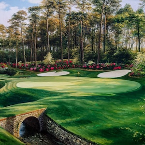 Augusta National Golf Club Hole 13 Azalea Amen Corner Oil Painting Masters PGA Golf Ri1 8x10-40x60in Art Print Canvas Prints, Wall Art Decor