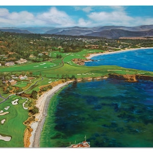 Pebble Beach Golf Links Golf Club Entire Course Aerial View AT&T Pro-Am PGA 8x10-40x60in Oil Painting Art Print 15RiOil Pebblebeach Pro Am