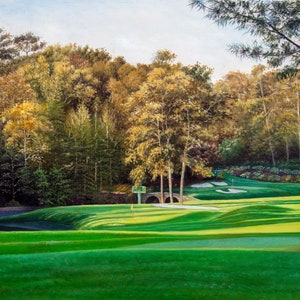 Augusta National Golf Club Hole 11 12 White Dogwood Golden Bell Amen Corner oil painting Masters PGA Golf 2570 8x10-40x60in Art Print CHOICE