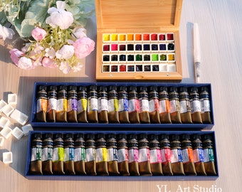 Aquarela Mijello Aqua 36 cores meia panela 2ml com Bambu | Conjunto de presente de caixa de viagem de madeira