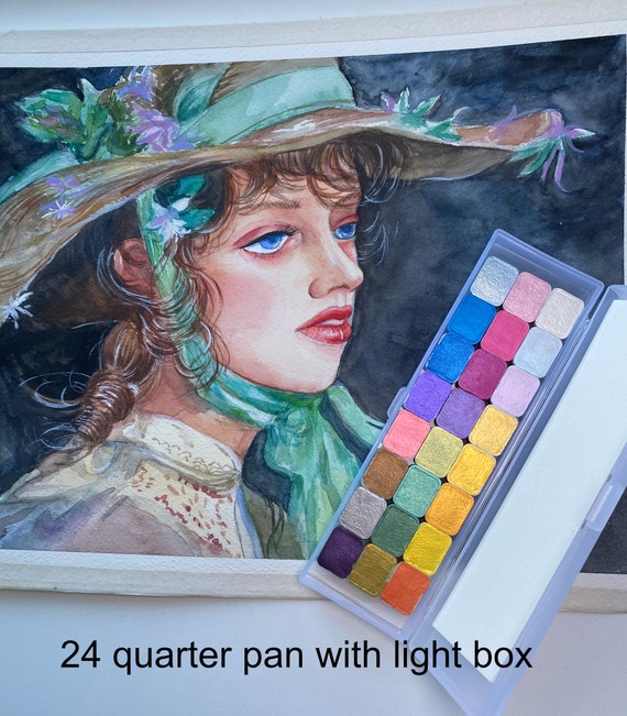 24 Handmade iridescent watercolors set with Pocket watercolor palette or lightweight watercolor palette | Nail paint