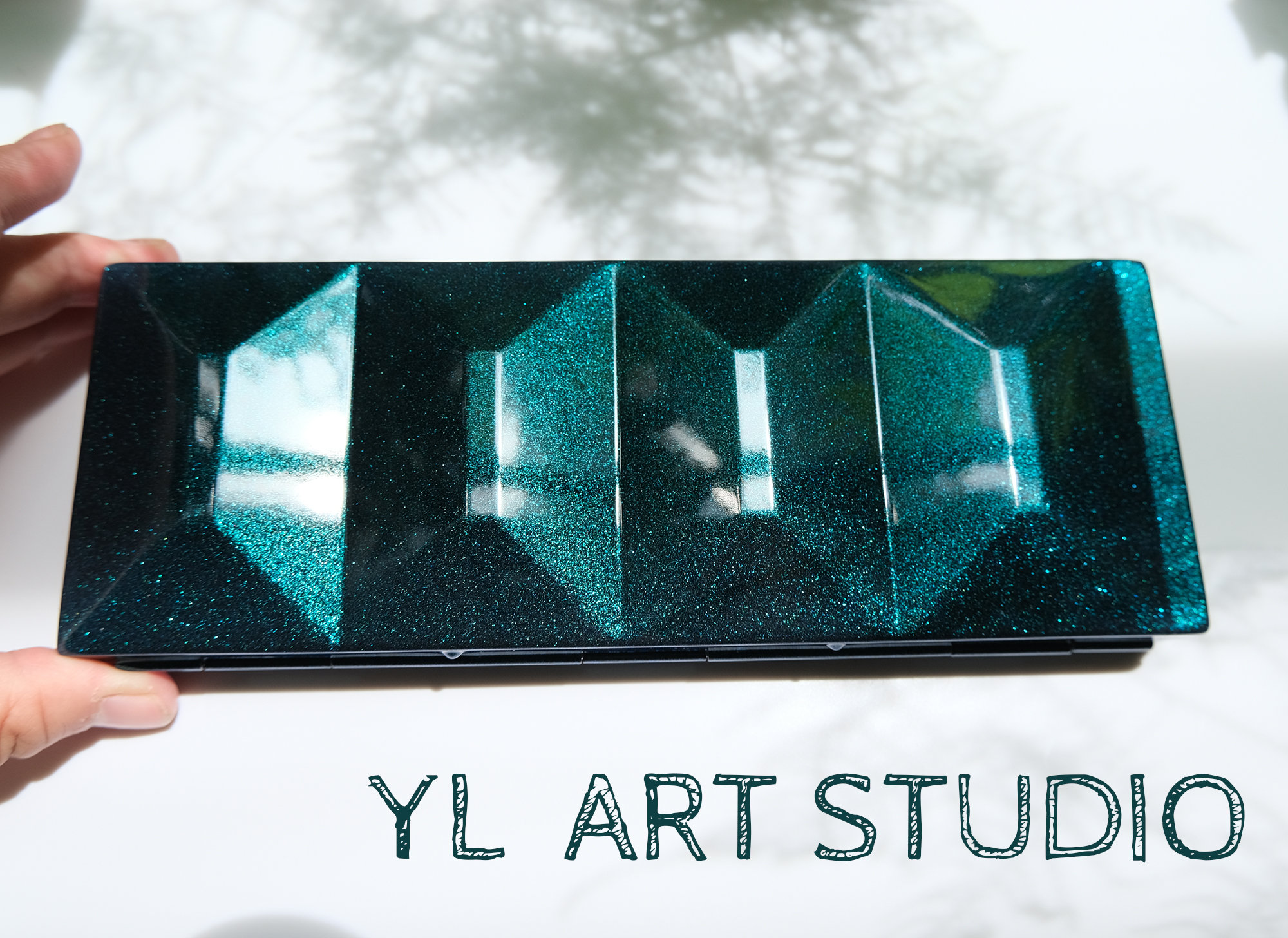 Empty Watercolor Tins Box Palette Paint Case, Heavy Enamel, Sparkling Dark Blue Green, Sparkling Dark Purple, Sliver