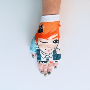 BTS V Fingerless Mittens upcycled from licensed Korean socks