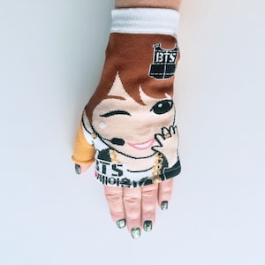 BTS J Hope Fingerless Mittens upcycled from licensed Korean socks