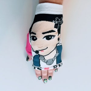 BTS RM Fingerless Mittens upcycled from licensed Korean socks