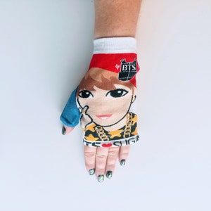 BTS Suga Fingerless Mittens upcycled from licensed Korean socks
