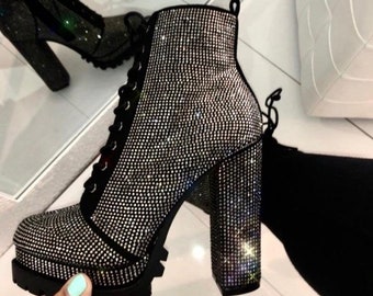 rhinestone heel booties