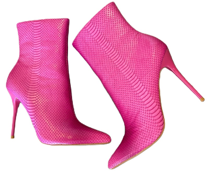 Pink Faux Leather High Heel Stiletto Ankle Boots Booties Etsy
