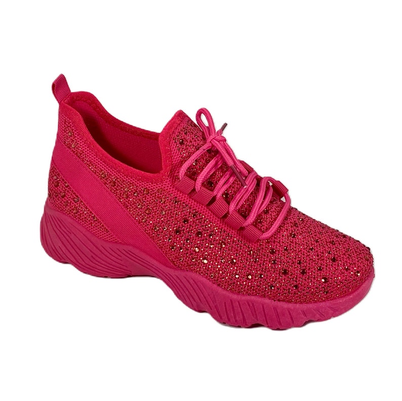 Hot Pink Rhinestone Embellished Summer Spring Womens Comfortable Casual Sparkly Cute Bling Fashion Comfy Sneakers, Birthday, Gender Reveal image 2