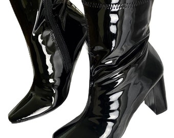 Black Faux Patent Leather Boots Booties