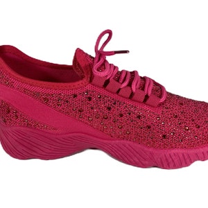 Hot Pink Rhinestone Embellished Summer Spring Womens Comfortable Casual Sparkly Cute Bling Fashion Comfy Sneakers, Birthday, Gender Reveal image 3