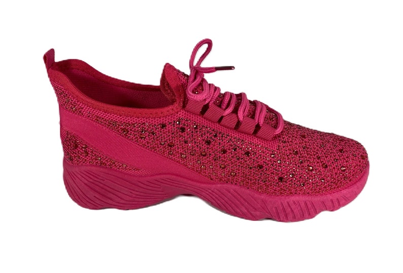 Hot Pink Rhinestone Embellished Summer Spring Womens Comfortable Casual Sparkly Cute Bling Fashion Comfy Sneakers, Birthday, Gender Reveal image 3