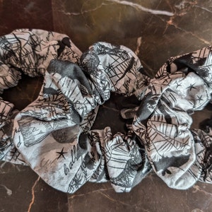 Halloween Hair Scrunchies / Haunted House Hair Ties / Black Scrunchies / Hair Accessory / Ponytail Holder / Halloween Party Favors