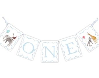 Partytiere 1st Birthday Girlande | Aquarell erster Geburtstag Banner | Kinderhaufen Banner | Partytiere | Wilde Eins | Safari 1.Geburtstag