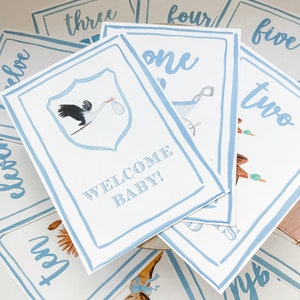 Boy Watercolor Milestone Cards - Blue Border | Month Milestone ...