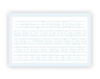 Kids Placemat | Laminated Placemat | Personalized Placemat for Kids | Learning Letters Placemat | Blue Gingham Placemat | Letter Tracing