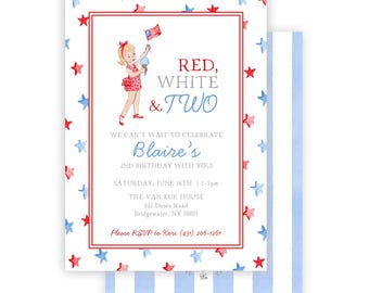 Red, White and Two Invitations | Red White and Blue Birthday | Memorial Day | 4th of July | Red White and Two | Summer Birthday Invite