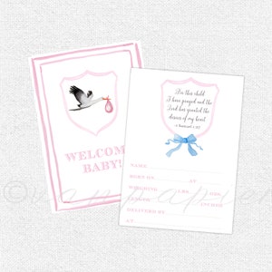 1 - Aquarell Welcome Baby Mädchen Karte | Geburtsdaten | Geburtsanzeige | Duschgeschenk