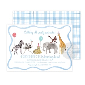 Party Animals Birthday Invitation | Party Animals | Boys Birthday Invitation | Blue Plaid Invitation | Preppy Boys Birthday