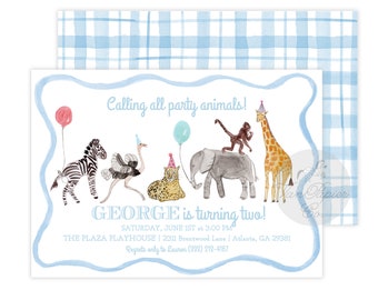 DIGITAL Blue Party Animals Birthday Invitation | Party Animals | Calling All Party Animals | Plaid Invitation | Preppy Birthday