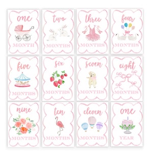 Mädchen Aquarell Meilensteinkarten - Jakobsmuschelrand | Baby Mädchen | Baby Meilenstein | Baby Meilensteinkarten | New Mom | Duschgeschenk | Meilensteine