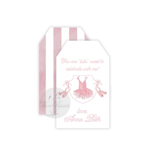 Watercolor Ballet Gift Bag Tags | Digital File  or Printed Tags | Customizable Favor Bag Tags | Ballet Party | Tutu Tags | Pink Stripes