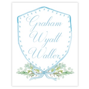 Boys Monogram Crest Announcement Sign | Welcome Baby Door Sign | Baby Hospital Sign | Shower Gift | Watercolor Welcome Baby Banner