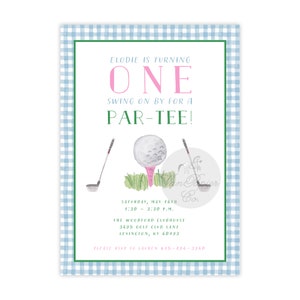 Pink Watercolor Golf Par-Tee Birthday Invitation | Girl&#39;s Golf Birthday | First Birthday | Golf Birthday Invitations | Golf Party