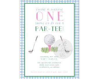 Pink Watercolor Golf Par-Tee Birthday Invitation | Girl's Golf Birthday | First Birthday | Golf Birthday Invitations | Golf Party