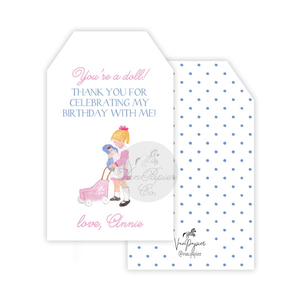 Watercolor Doll Birthday Favor Tags | Dolly Party | Dolly and Me Party | Babydoll Party | Girls Birthday Party Favor Tags | Watercolor Doll