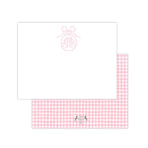 Monogramm Schleife Briefpapier Set | Aquarell Bögen | Personalisiertes Briefpapier Benutzerdefinierte flache Grußkarten | Rosa Monogramm-Bogen-Briefpapier | Mädchen Briefpapier