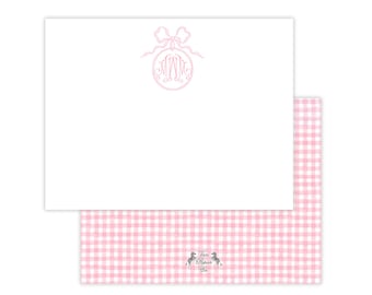 Monogramm Schleife Briefpapier Set | Aquarell Bögen | Personalisiertes Briefpapier Benutzerdefinierte flache Grußkarten | Rosa Monogramm-Bogen-Briefpapier | Mädchen Briefpapier