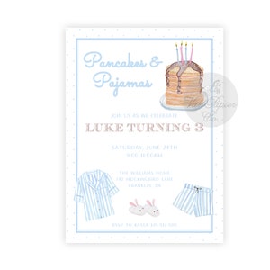 Watercolor Pajamas & Pancakes Birthday Invitation | Pajamas and Pancakes | Breakfast Party | Boys Birthday | Birthday Brunch Invitation