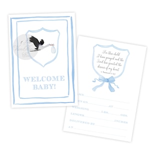 Tarjeta de bienvenida para bebé de acuarela / Detalles de nacimiento / Anuncio de nacimiento / Bebé niño / Tarjeta de bienvenida para bebé / Bebé de bienvenida / Anuncios de bebé