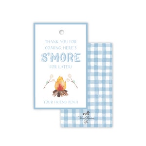 Blue Watercolor S&#39;More Gift Tags | Digital File  or Printed Tags | Camping Party Favors | S&#39;more Fun | Camp Party | Camp Theme