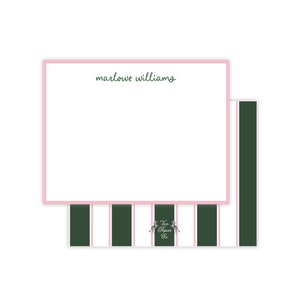 Rosa und grün gestreiftes Briefpapier | Mädchen Briefpapier | Personalisiertes Briefpapier Preppy Mädchen Briefpapier | Monogrammiert Briefpapier
