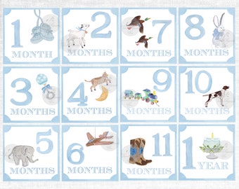 NEW Boy Watercolor Milestone Cards | Baby Boy | Preppy | Classic | Baby Gift | New Mom | Boy Milestone | Baby Shower | Baby Month Cards
