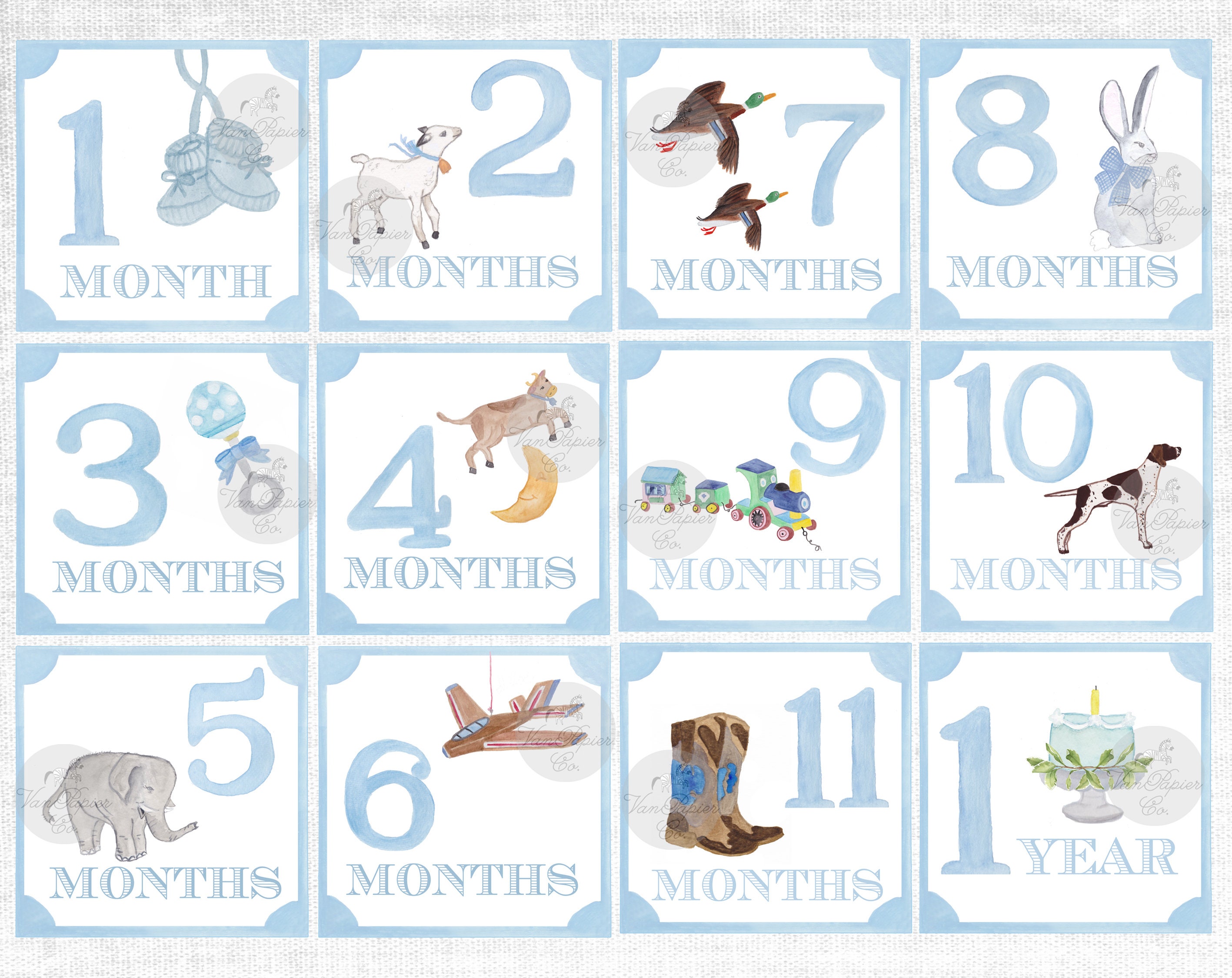NEW Boy Watercolor Milestone Cards | Baby Boy | Preppy | Classic | Baby ...