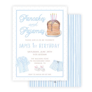 Watercolor Pajamas & Pancakes Birthday Invitation | Pajamas and Pancakes | Breakfast Party | Boys Birthday | Birthday Brunch Invitation