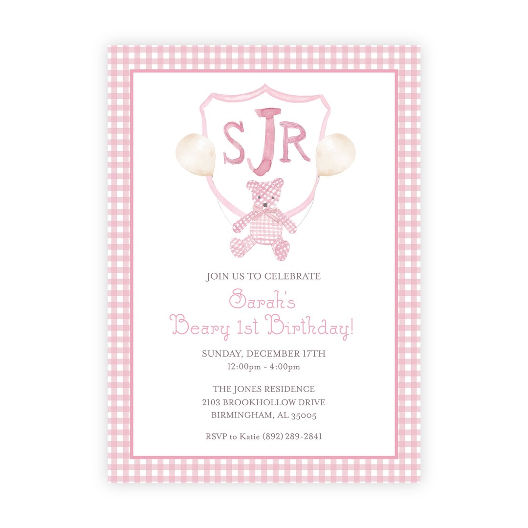Pink Beary 1st Birthday Invitation | Bear First Birthday | Girls First ...