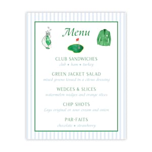 Meisterteil Menu-Zeichen | Meister Geburtstag | Geburtstag mit dem Thema Golf | Golf-Party-Menü | Aquarell Golf