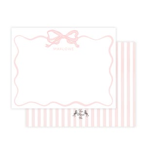 Ensemble de papeterie avec noeud rose | Cartes de correspondance roses | Papeterie personnalisée | cartes de correspondance plates personnalisées | Papeterie avec noeud rose | Papeterie pour filles